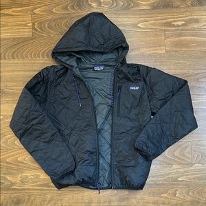 Patagonia Sweatshirt Style Hooded Puffer Jacket Black S